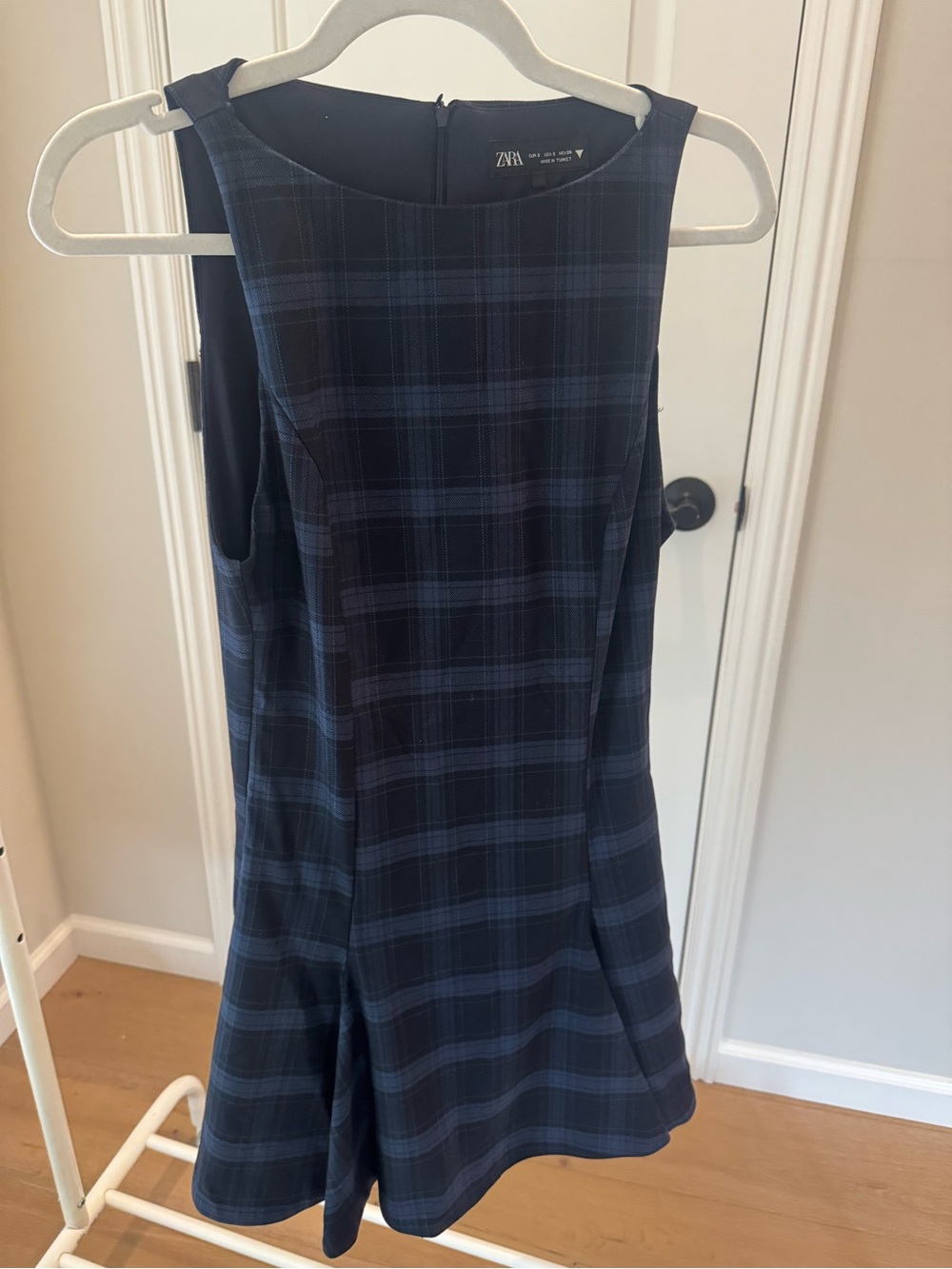ZARA Dark Navy Plaid Sleeveless Mini Dress